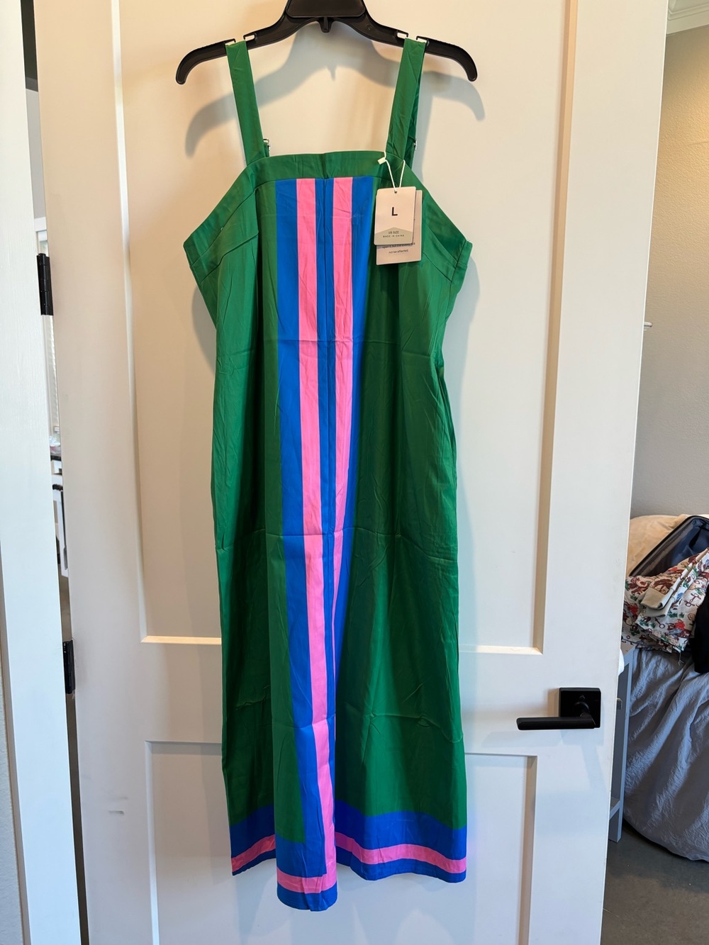 Green Striped Sundress with Pink & Blue Center Panel